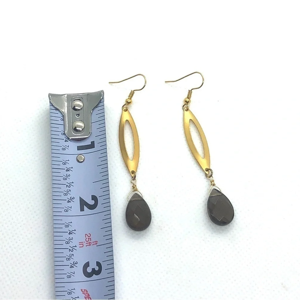 Matte Gold and Smokey Quartz Faceted Teardrop Earrings